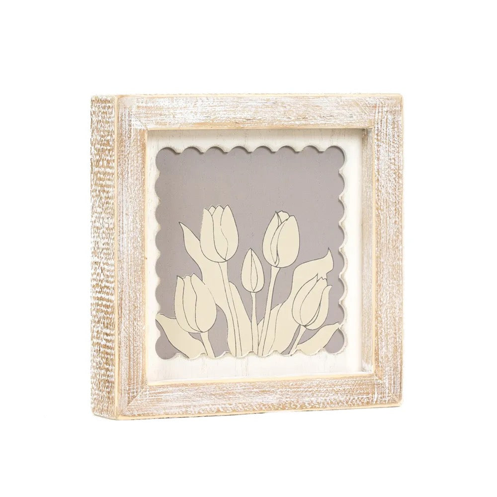 7x7x1.5 Reversible Wood Framed Sign (TULIPS)