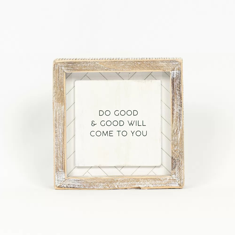 6" X 6" X 1.5" Reversible Wood Framed Herringbone Sign (Good/Comeback) White/Black