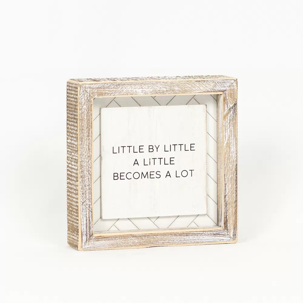 6" X 6" X 1.5" Reversible Wood Framed Herringbone Sign (Enough/Little) White/Black