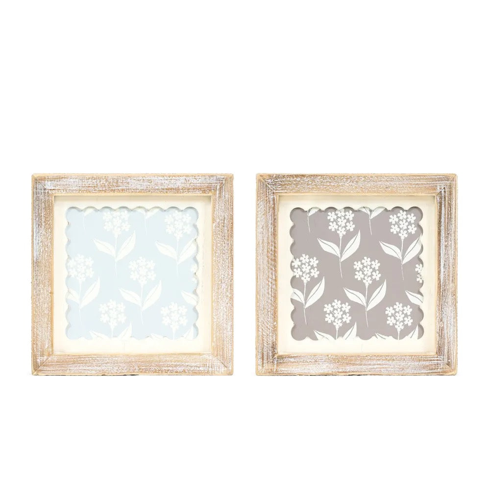 7x7x1.5 Reversible Wood Framed Sign (FLOWERS)