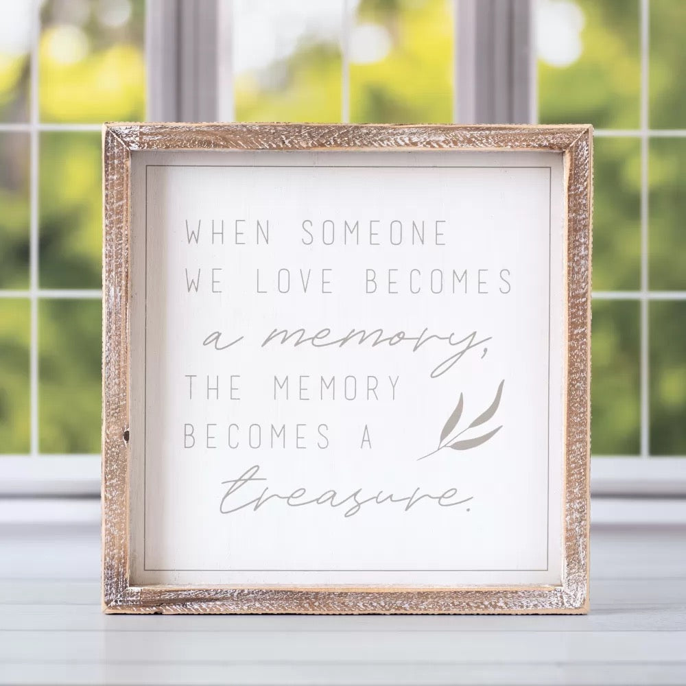10.25" X 10.25" X 1.5" Wood Framed Sign (Treasure) White/Gray