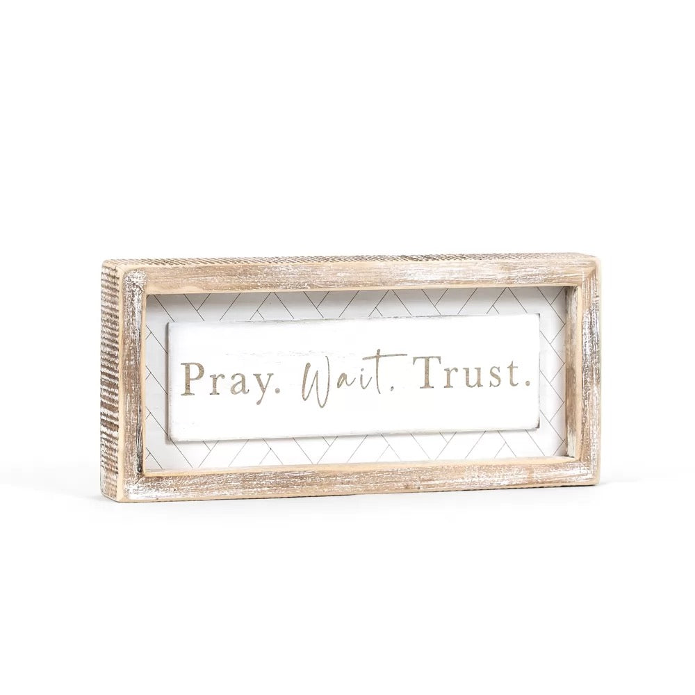 10.25" X 4.75" X 1.5" Wood Framed Sign (Pray) White/Natural