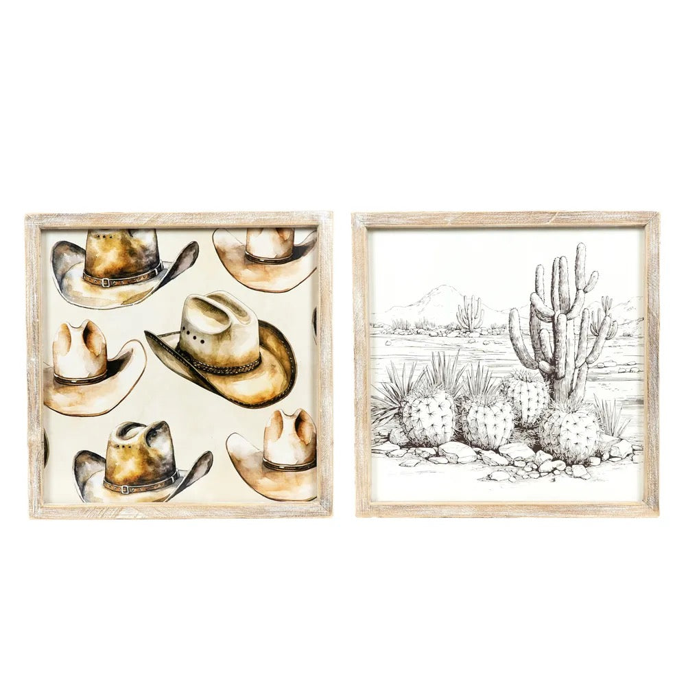 17x17x1.5 Reversible Wood Framed Sign (HAT/CACTUS)
