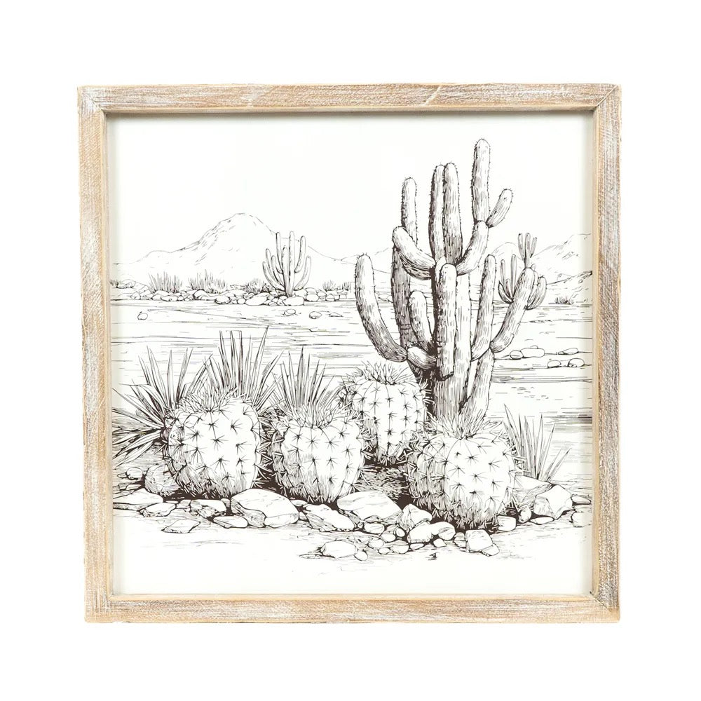 17x17x1.5 Reversible Wood Framed Sign (HAT/CACTUS)