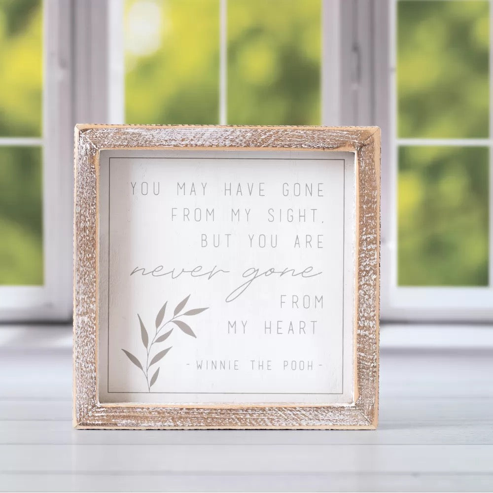 7" X 7" X 1.5" Wood Framed Sign (Gone) White/Gray