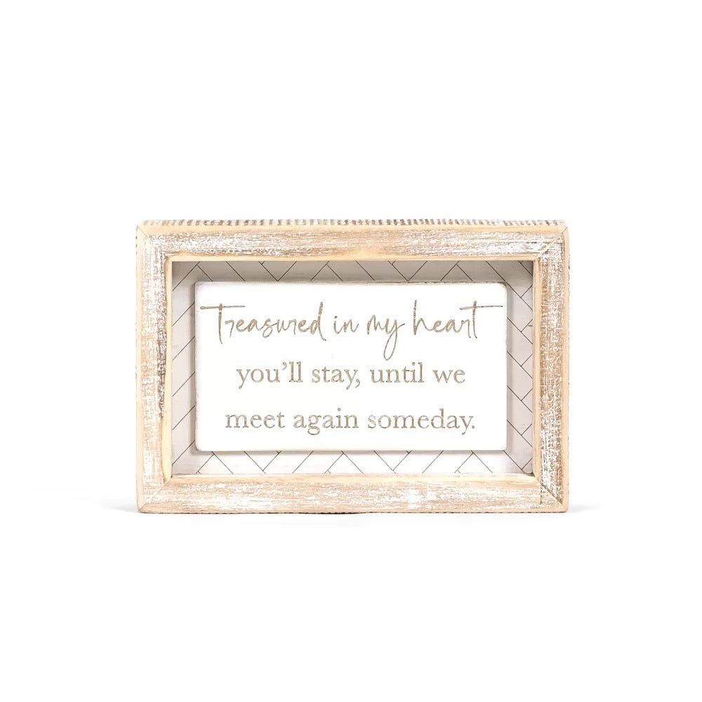 7" X 4.75" X 1.5" Wood Framed Sign (Treasured In My Heart) White/Natural
