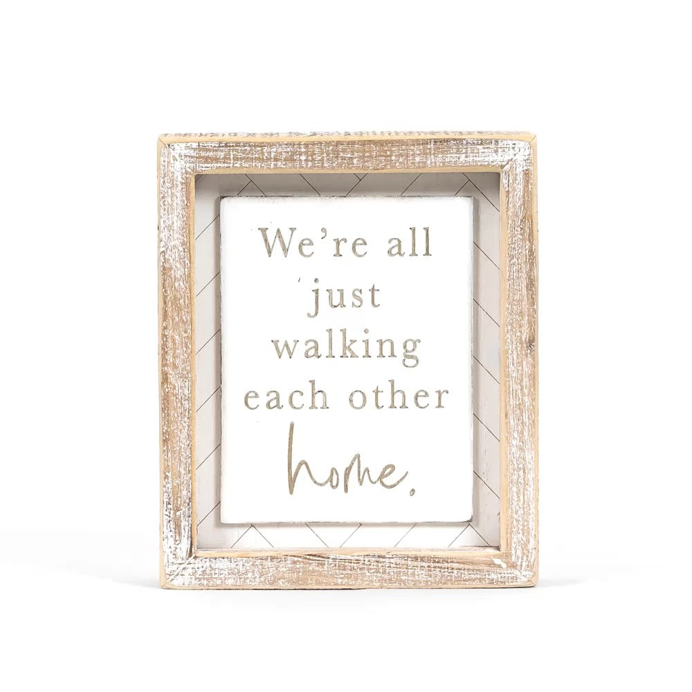 6" X 7" X 1.5" Wood Framed Sign (Walking Each Other) White/Natural