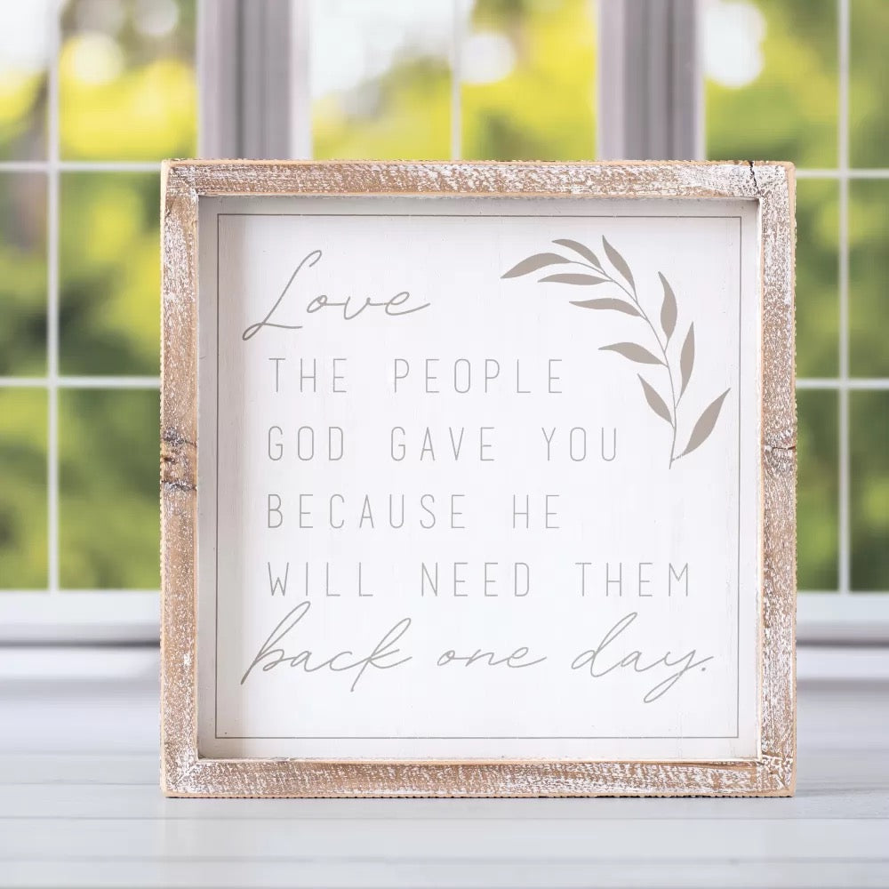 10.25" X 10.25" X 1.5" Wood Framed Sign (Gave) White/Gray