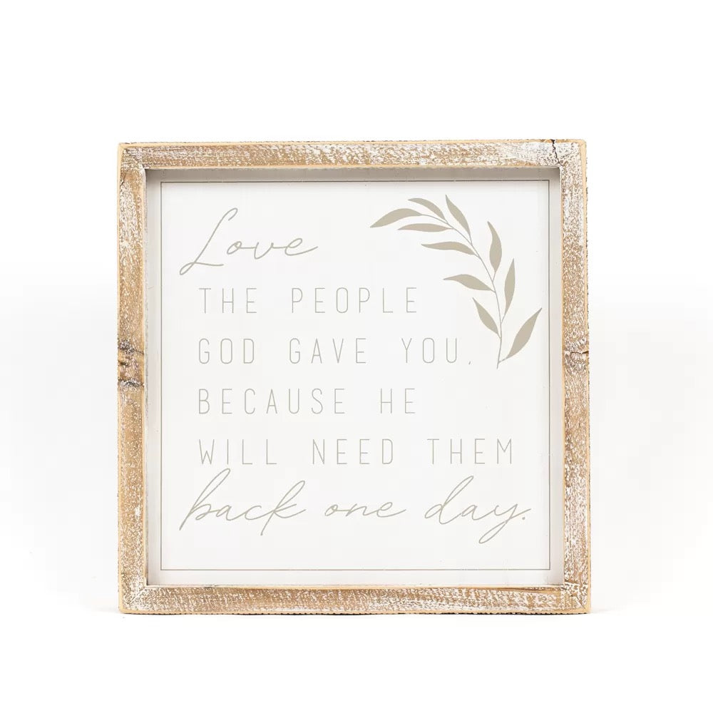 10.25" X 10.25" X 1.5" Wood Framed Sign (Gave) White/Gray