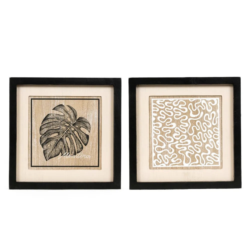 12x12x1.5 Reversible Wood Framed Sign (MONSTERA/SQUIGGLE)