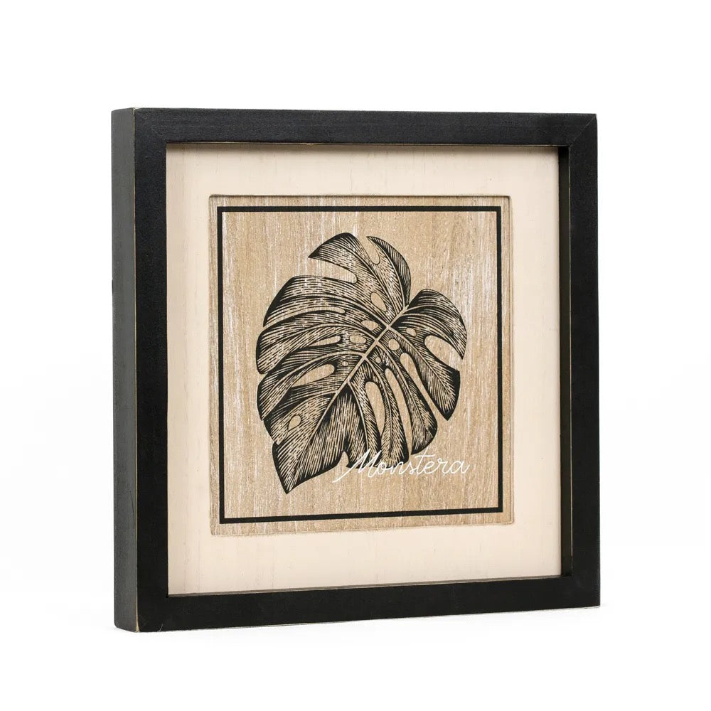 12x12x1.5 Reversible Wood Framed Sign (MONSTERA/SQUIGGLE)