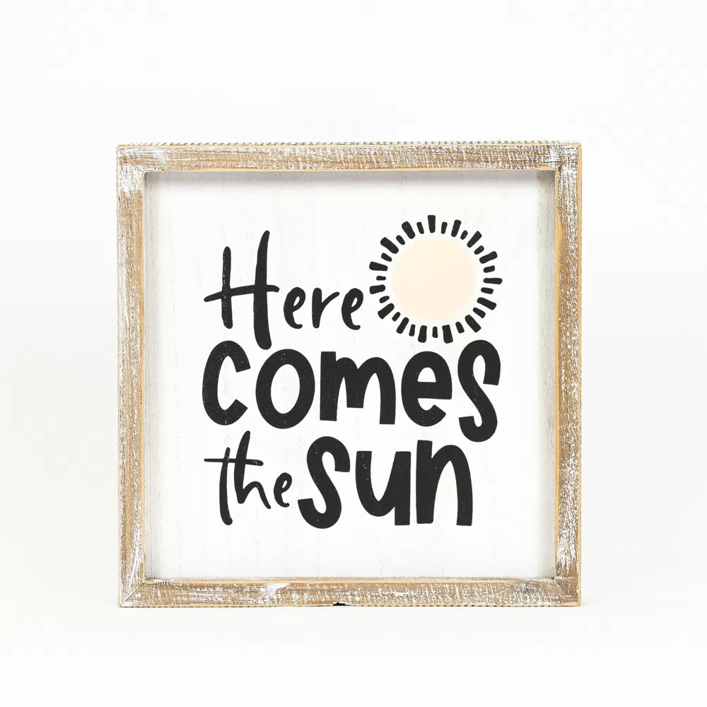 10.25" X 10.25" X 1.5" Reversible Wood Framed Sign (Sunshine/Sun) Multicolor