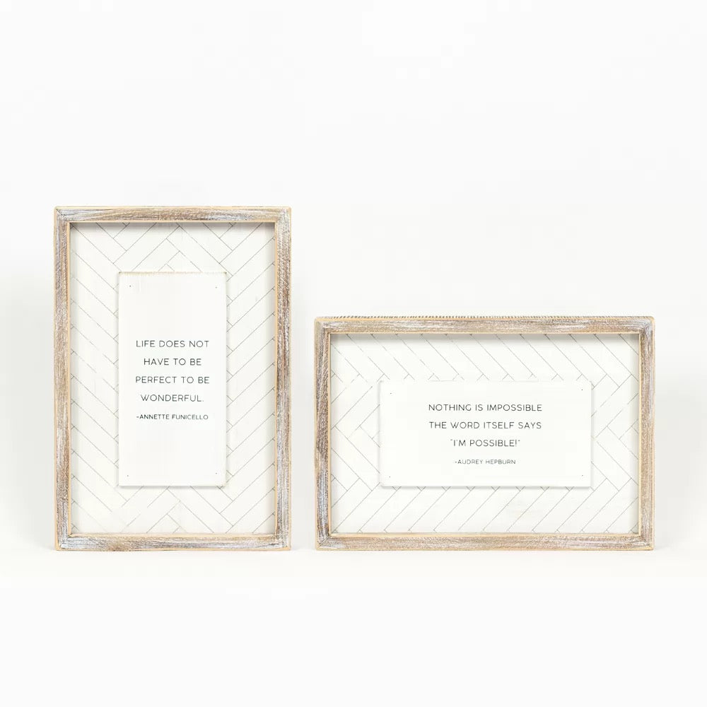8.5" X 12.5" X 1.5" Reversible Wood Framed Herringbone Sign (Wonderful/Impossible) White/Black