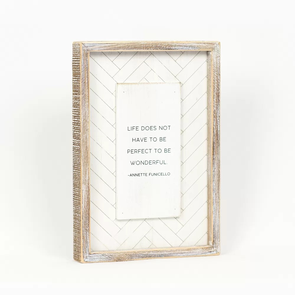 8.5" X 12.5" X 1.5" Reversible Wood Framed Herringbone Sign (Wonderful/Impossible) White/Black