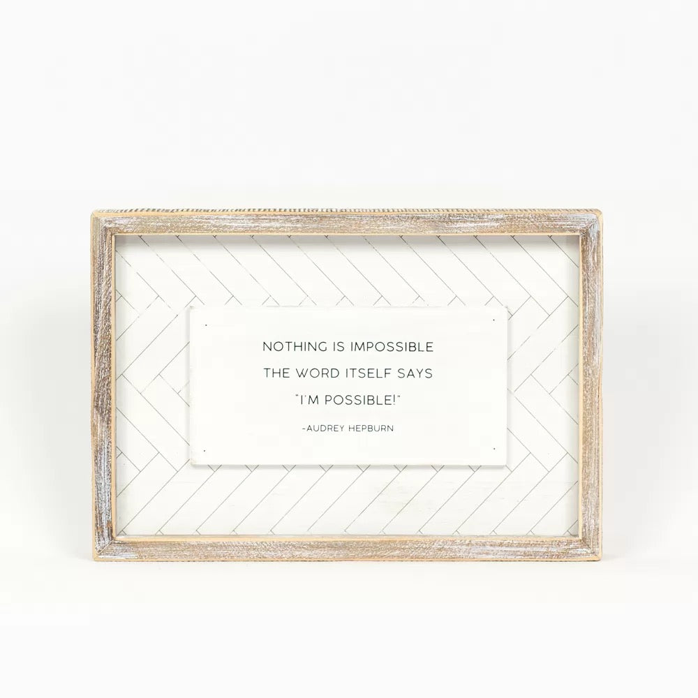 8.5" X 12.5" X 1.5" Reversible Wood Framed Herringbone Sign (Wonderful/Impossible) White/Black