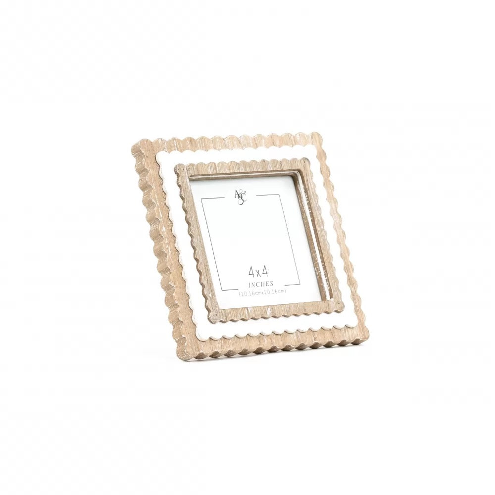 6" X 6" X 1" Wood Photo Framed (Scallop) Natural/White (4x4)