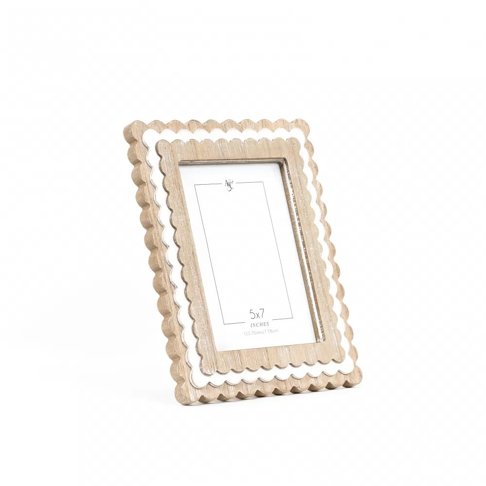 8" X 10" X 1" Wood Photo Framed (Scallop) Natural/White (5x7)