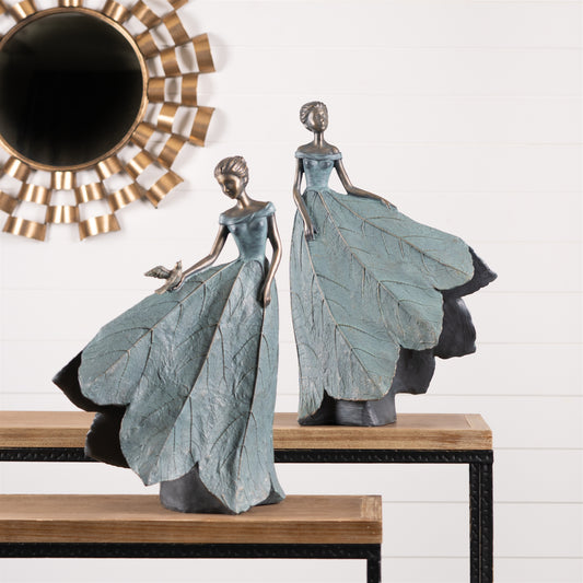 Garden Fairy Figurine with Flower Petal Dress (Set of 2) 19.25"H, 21.25"H