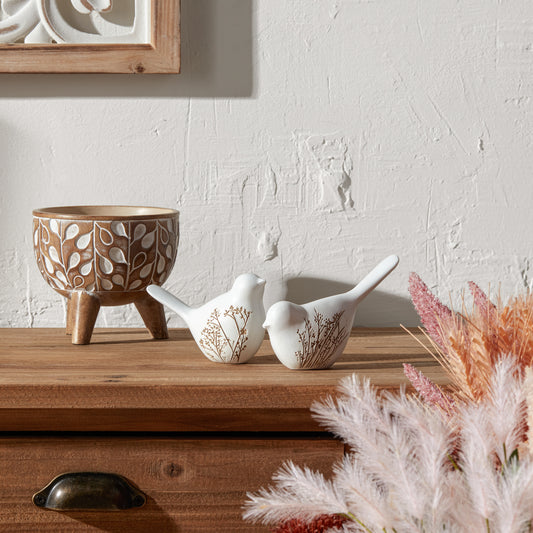 Floral Etched Bird (Set of 4) 3.25"H, 4"H