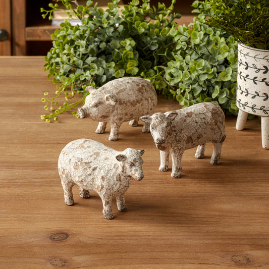 Distressed Farm Animal (Set of 3) 3.75"H, 4"H, 4"H