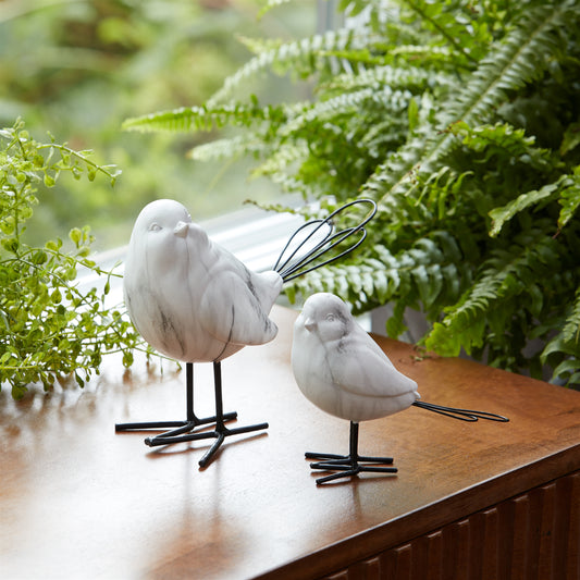 Marble Print Bird Figurine (Set of 4)  3.75"H, 5.5"H