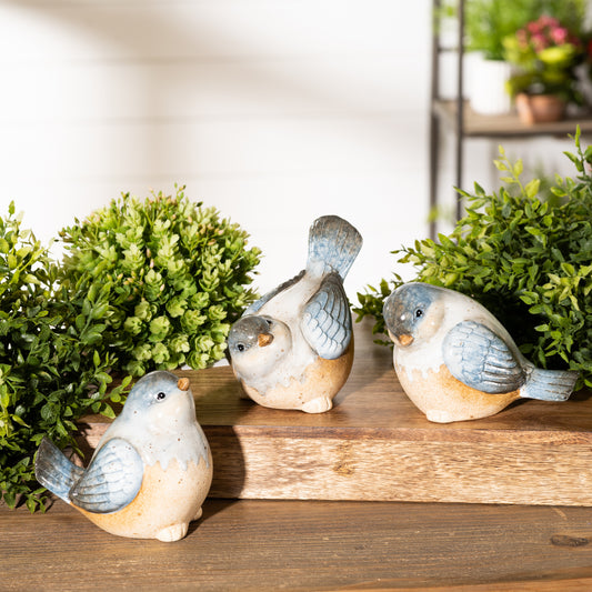 Ceramic Bird Figurines with Unglazed Accents (Set of 3) 3.5"H, 4"H, 4.75"H