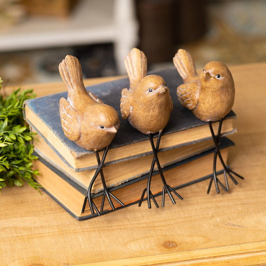 Bird Shelf Sitter (Set of 6) 6.5"H, 7"H, 9"H Resin/Metal