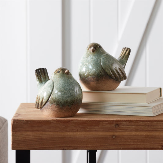 Ceramic Bird Figurines with Unglazed Accents (Set of 4) 5"H