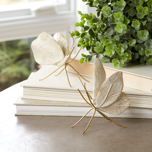 White/Gold Butterfly (Set of 2) 4"H, 4.5"H Resin