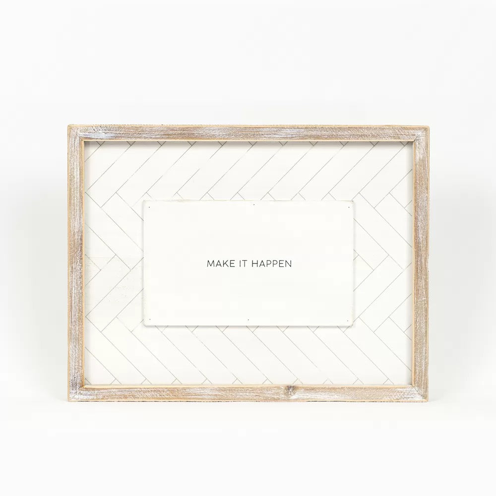 13" X 17" 1.5" Reversible Wood Framed Herringbone Sign (Dream/Happen) White/Black