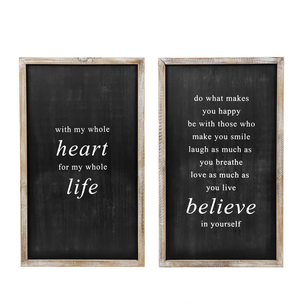 14" X 25" X 1.5" Reversible Wood Framed Sign (Believe/Heart) Black/White