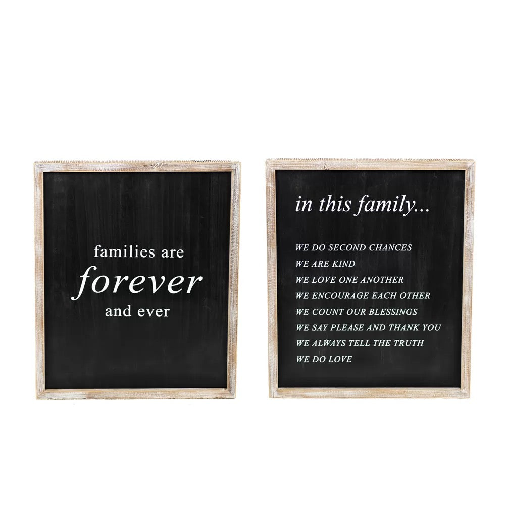 16" X 20" X 1.5" Reversible Wood Framed Sign (Forever/Family) Black/White