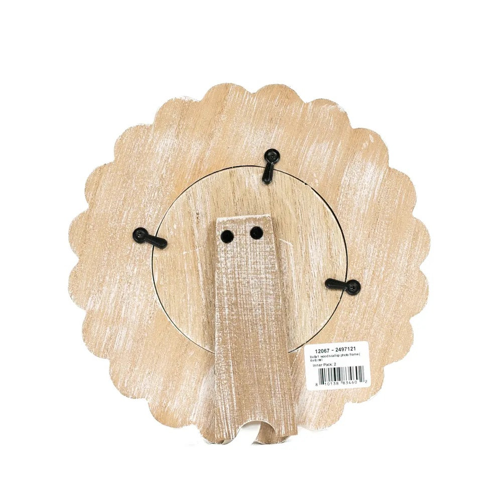 8x8x1 Wood Scallop Photo Frame (ROUND) (4x4) Natural